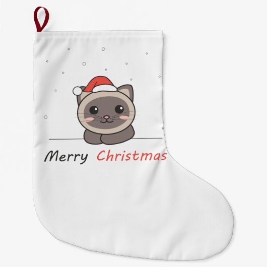 猫クリスマス雪の冬の動物 ラージクリスマスストッキング (正面)