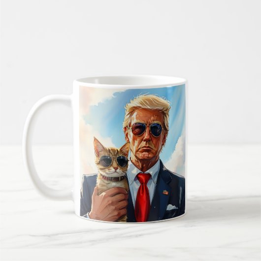 猫クールかわいいサングラスを持つMAGA猫トランプ コーヒーマグカップ (左)