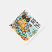 猫クールがビーチで冷えおもしろいる – Cartoon スタンダードカクテルナプキン (角)