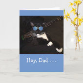 猫クールとギターの父の日 カード (黄色い花)