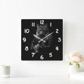 猫クールの遊エレキギター スクエア壁時計 (ホーム)