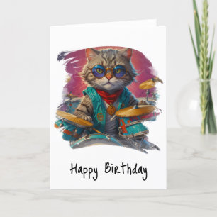 *~*猫クールドラマーAP91お尻誕生日カード サンキューカード