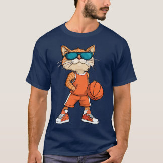 猫クールバスケットボール選手Tシャツ Tシャツ