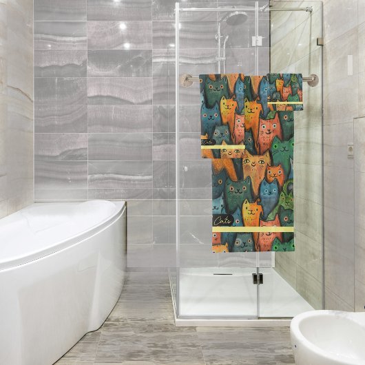 猫クール水彩カラフルタオル バスタオルセット