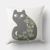 猫クール緑の黄色い花離れレトロ枕 クッション (裏面)