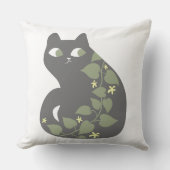 猫クール緑の黄色い花離れレトロ枕 クッション (正面)