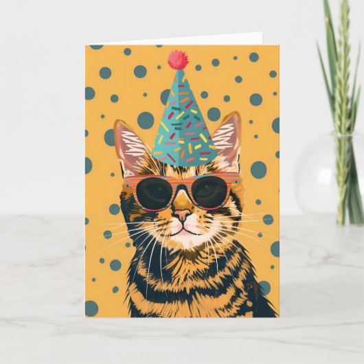 猫クール誕生日会グリーティングカード カード (正面)