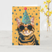 猫クール誕生日会グリーティングカード カード (黄色い花)