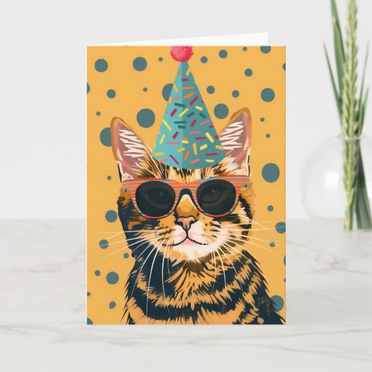 猫クール誕生日会グリーティングカード サンキューカード (正面)