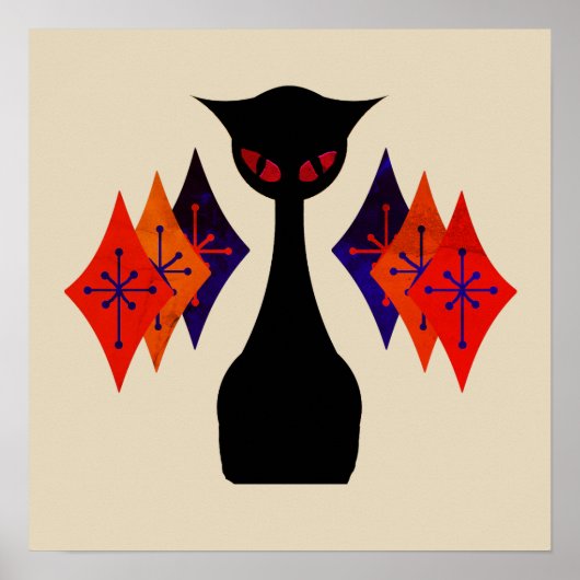 猫クール赤目ミッドセンチュリーレトロアートポスター ポスター (正面)