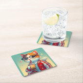 猫クール飲みボバ スクエアペーパーコースター (インサイチュ)