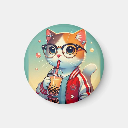 猫クール飲みボバ マグネット (正面)