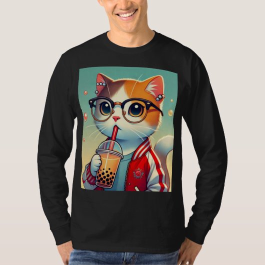 猫クール飲みボバ Tシャツ (正面)