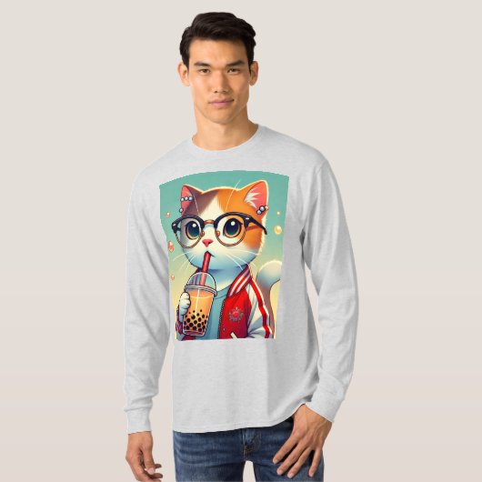 猫クール飲みボバ Tシャツ (正面フル)