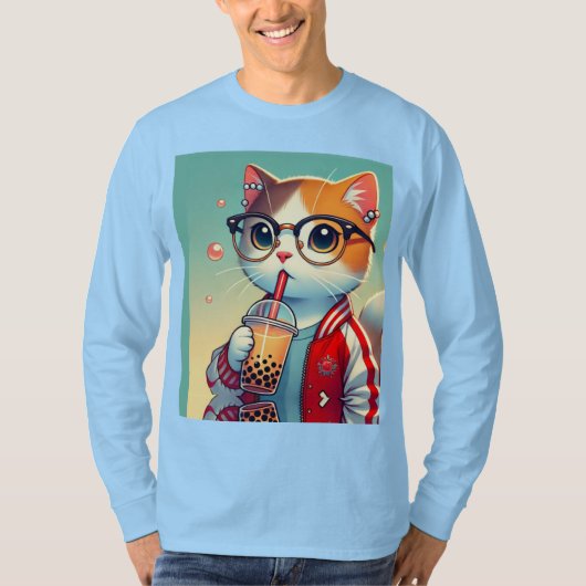 猫クール飲みボバ Tシャツ (正面)