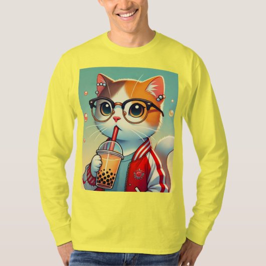 猫クール飲みボバ Tシャツ (正面)