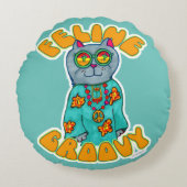 猫グルービーヒッピー猫マーカアートデザイン ラウンドクッション (正面)