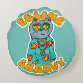 猫グルービーヒッピー猫マーカアートデザイン ラウンドクッション (裏面)