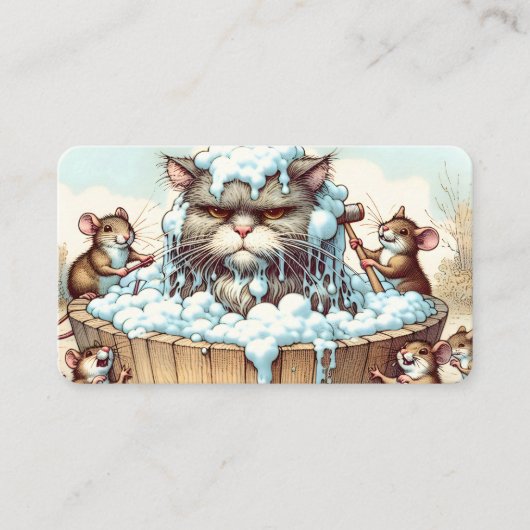 猫グルーミングとネズミ 名刺 (正面)