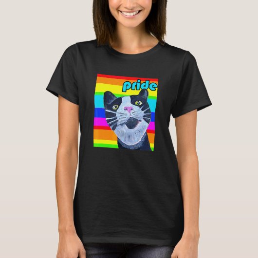 猫ゲイプライド国旗ゲイプライド月猫 Tシャツ (正面)