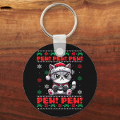 猫ゲーマーおもしろいピューのビデオゲーム醜いクリスマス少年 キーホルダー (正面)
