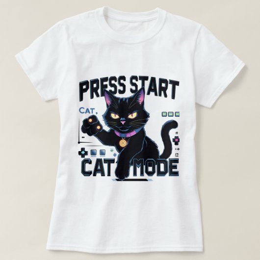 猫ゲーマー | かわいい子猫ゲームデザイン Tシャツ (デザイン正面)