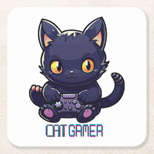 猫ゲーマー スクエアペーパーコースター (正面)