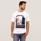 猫ゲーマー - パウズ&プレイ Tシャツ (正面フル)