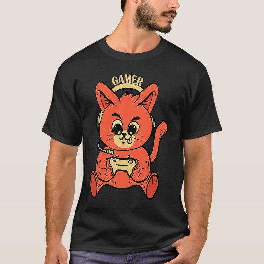 猫ゲーマー ビデオゲーム Tシャツ (正面)