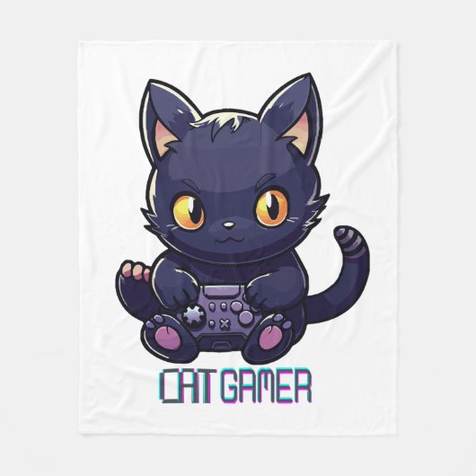 猫ゲーマー フリースブランケット (正面)
