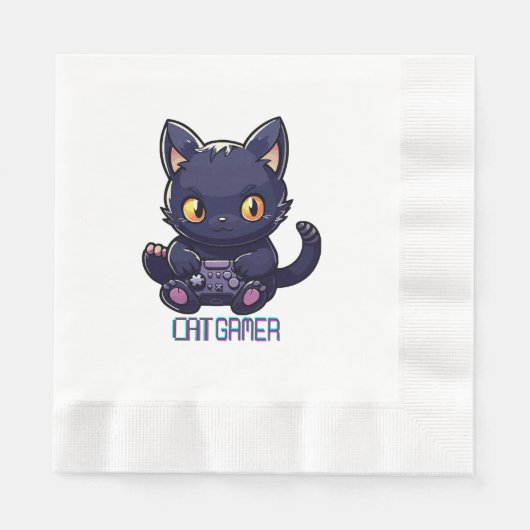 猫ゲーマー 縁ありランチョンナプキン (正面)