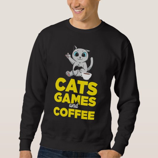 猫ゲームとコーヒー スウェットシャツ (正面)
