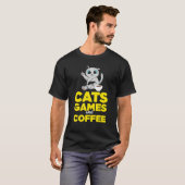 猫ゲームとコーヒー Tシャツ (正面フル)
