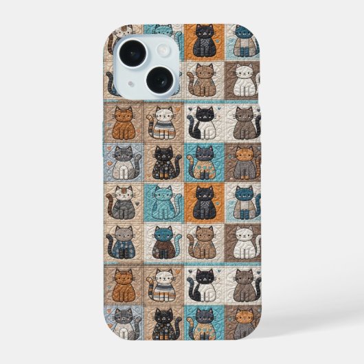 猫コレクションキルト柄 iPhone 15ケース (裏面)