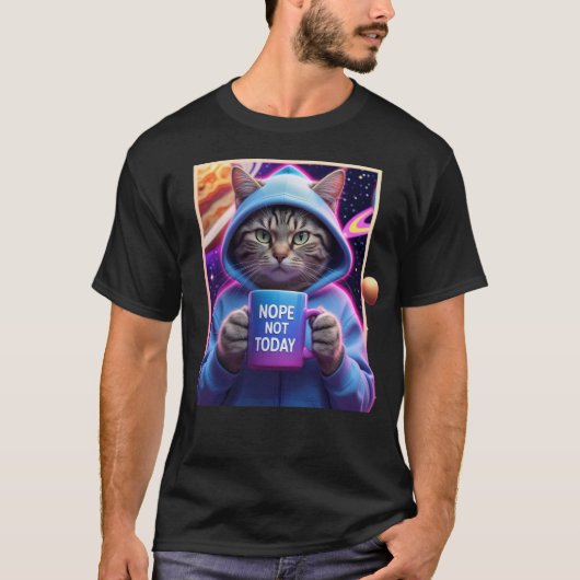 猫コーヒーTシャツ: 諦めモード - 今日はやらない宣言 猫の態度 Tシャツ (正面)