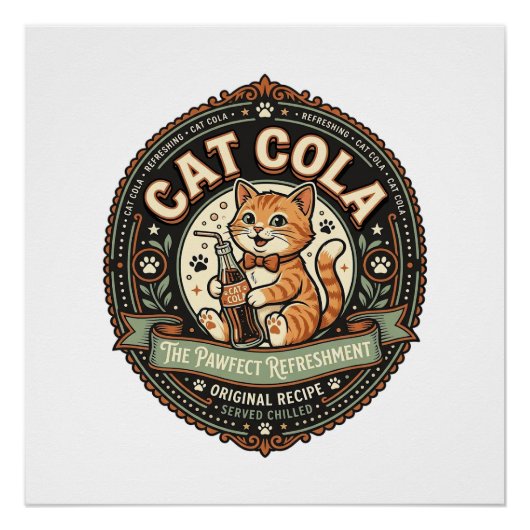 猫コーラ猫ソーダポップ飲料ラベル猫ビンテージV ポスター (正面)