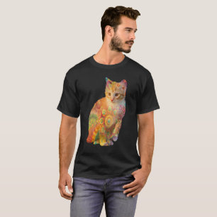 猫サイケデリックシャツ、絞り染め Tシャツ
