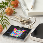 猫サイケデリックシール、防水 キーホルダー (正面右)