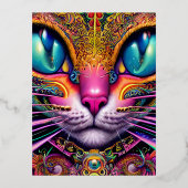 猫サイケデリックファンタジーキャラクターポートレート 箔シーズンポストカード (正面)