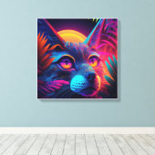 猫サイケデリック キャンバスプリント (インサイチュ (ウッドフロア))