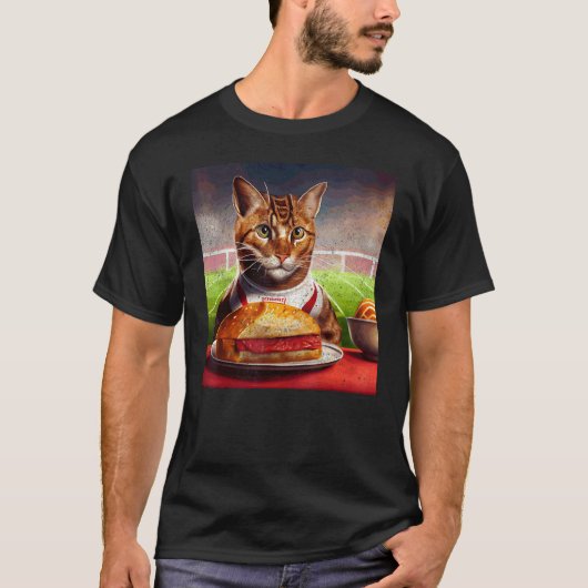 猫サッカー ステーキ Tシャツ (正面)