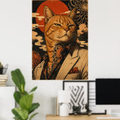猫サムライ ビンテージ風日本ポスター  ポスター (ホームオフィス)