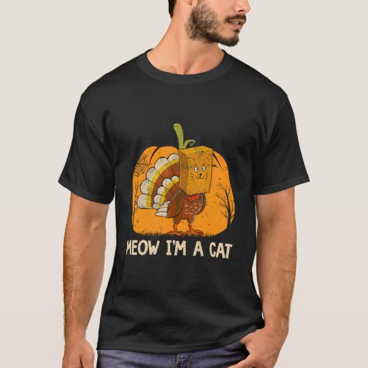 猫サンクスギビングパンプキンターキーフェイス Tシャツ (正面)