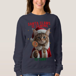 猫サンタのクリスマスTシャツ スウェットシャツ