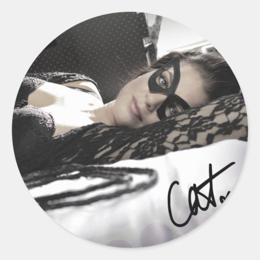 猫サークルのステッカーで目覚める ラウンドシール (正面)