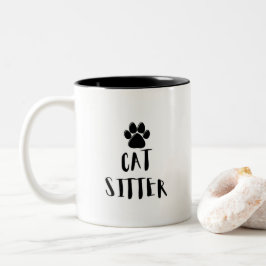 「猫シッター」 かわいいシンプルな足跡ギフト ツートーンマグカップ