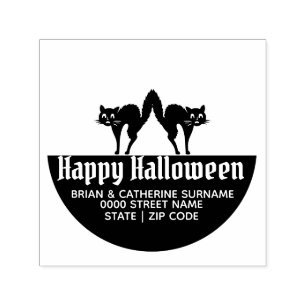 猫シルエットおもしろいハロウィン差出人住所 セルフインキングスタンプ