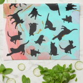 猫シルエットキッチンタオルのフローインク背景 キッチンタオル (折り畳み)