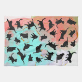 猫シルエットキッチンタオルのフローインク背景 キッチンタオル (横)