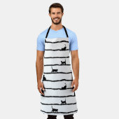 猫シルエットストライプ抽象芸術手描きパターン エプロン (着用した状態)
